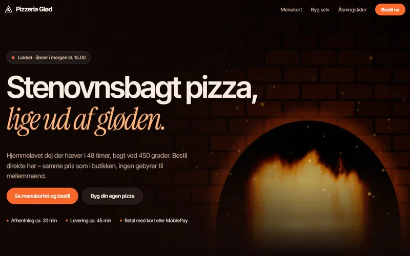 Forside for eksemplet Pizzeria Glød